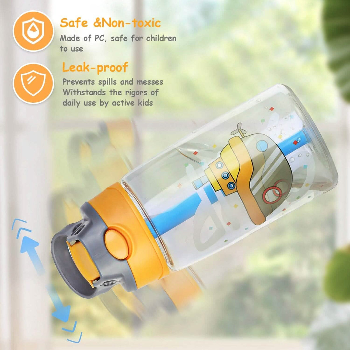 16.2oz Leak-proof Kids Water Bottle with Straw Push Button 10