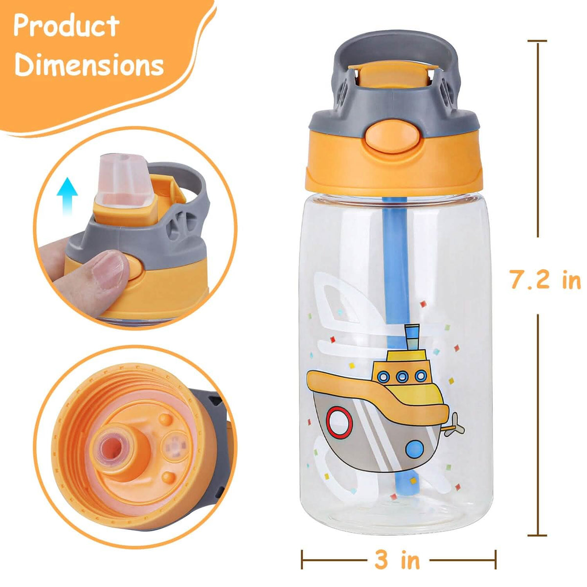 16.2oz Leak-proof Kids Water Bottle with Straw Push Button 14
