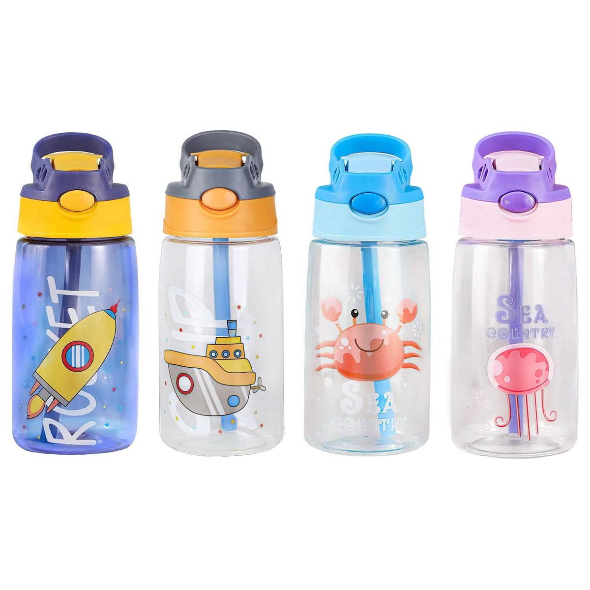 16.2oz Leak-proof Kids Water Bottle with Straw Push Button 1