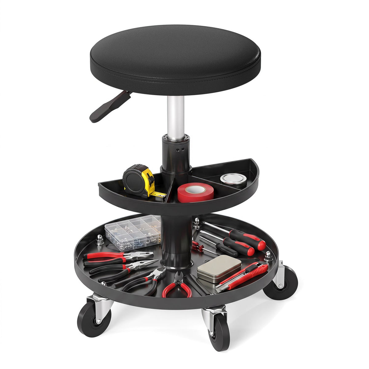 Adjustable Rolling Mechanic Stool with Tool Trays 11