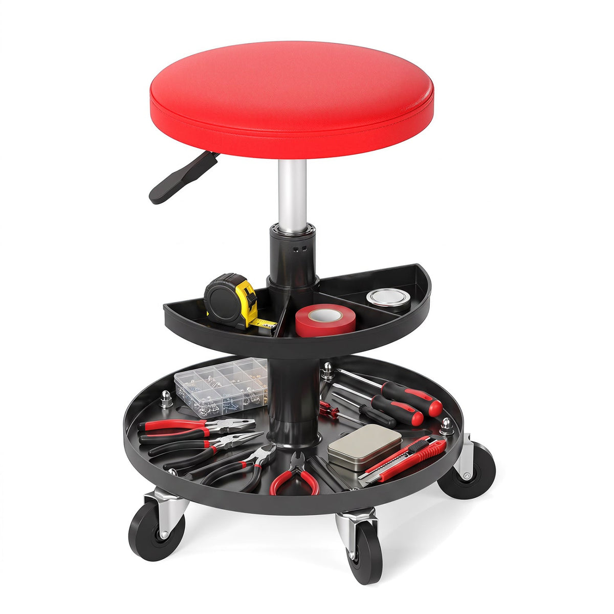 Adjustable Rolling Mechanic Stool with Tool Trays 3