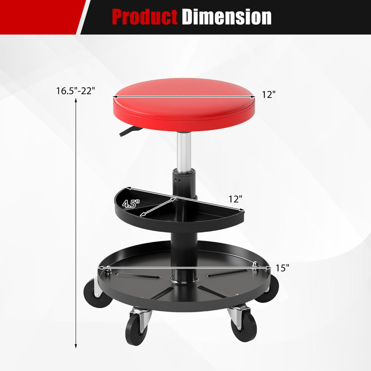 Adjustable Rolling Mechanic Stool with Tool Trays 4