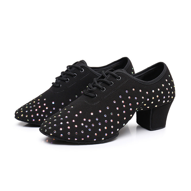 Women's Latin Dance Oxford Cloth Full Diamond Shoes 9