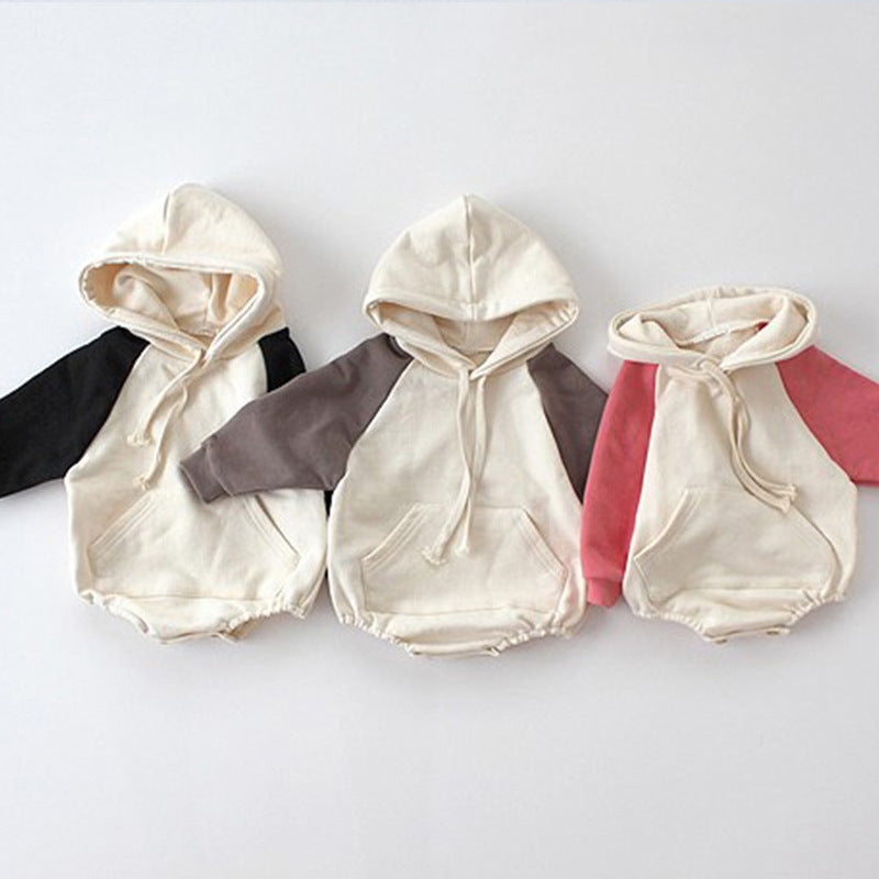 Baby Autumn Jumpsuit With Contrast Sleeves Hooded Sweater 1