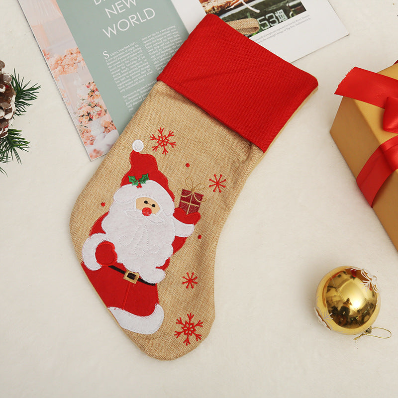 Christmas Decoration Linen Red Bordered Old Man Snowman Christmas Socks Christmas Gift Bag Candy Socks 2