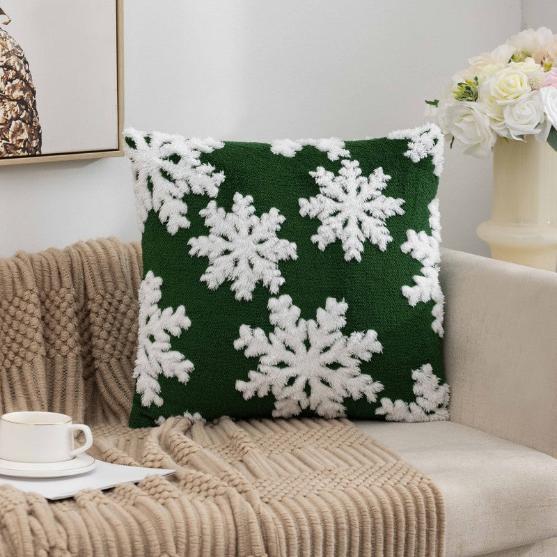 Christmas Pillow Cover (Excluding Pillow Core) Snowflake Velvet Jacquard Christmas Tree Elk Festival Decoration 11