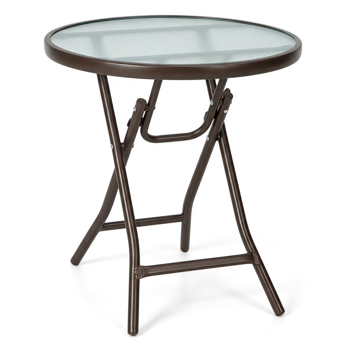 18" Round Folding Patio Side Table with Tempered Glass Top 4