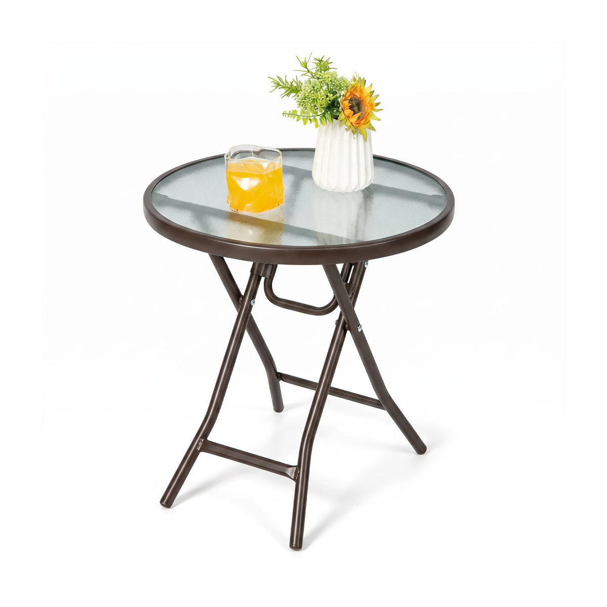 18" Round Folding Patio Side Table with Tempered Glass Top 7