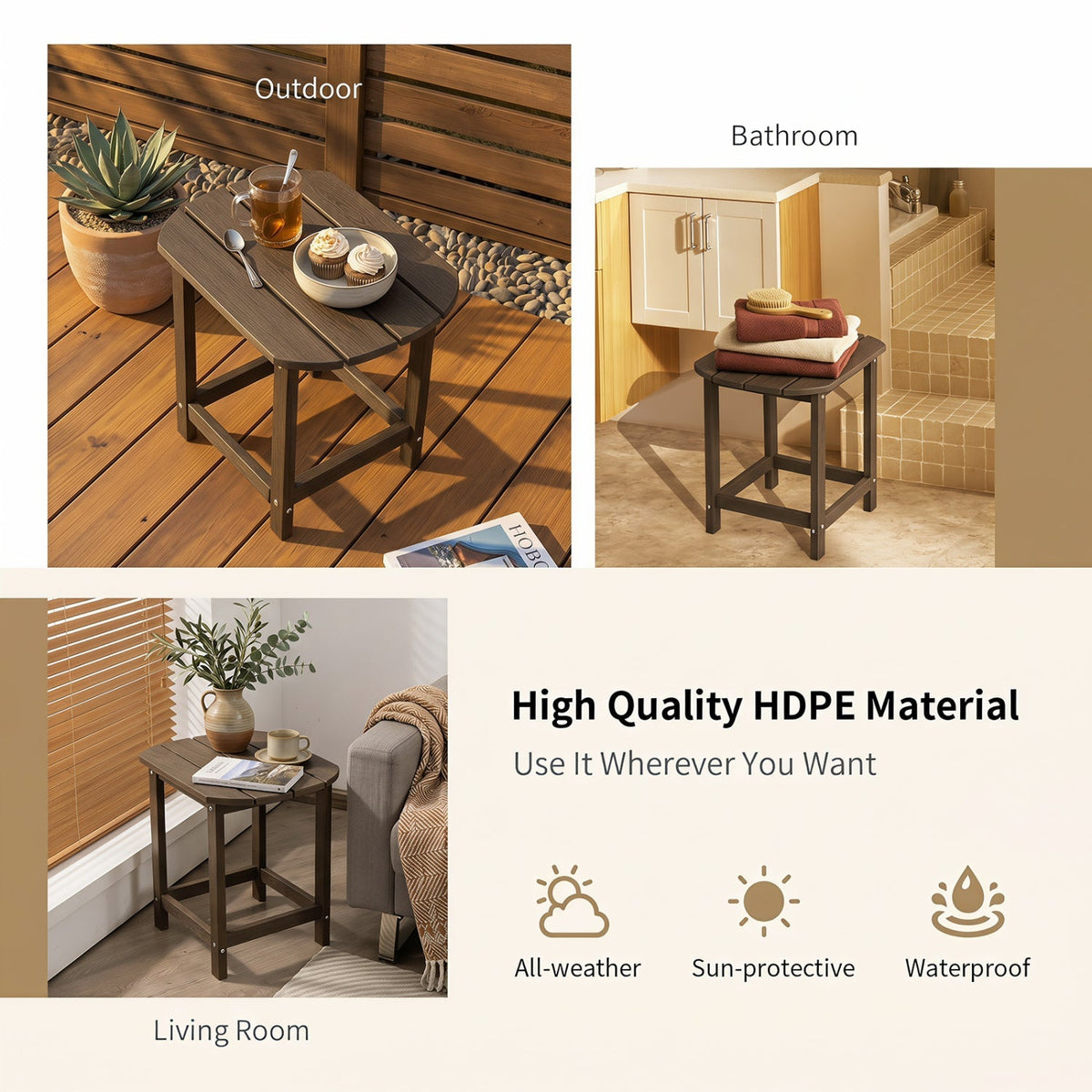 18" Weather Resistant Outdoor Side Table - HDPE Construction 5