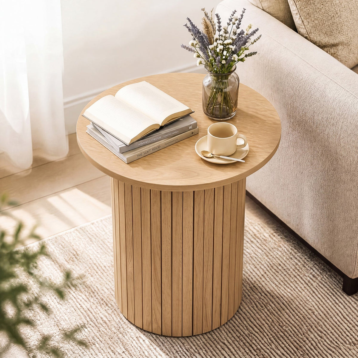 18" Round Fluted Side Table with Pedestal Drum Base 1