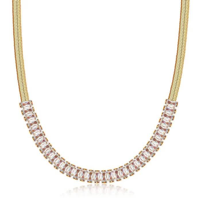 18K Gold Crystal Herringbone Necklace 2