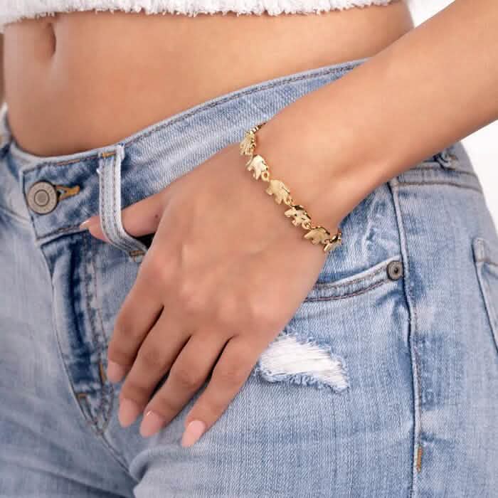 18K Gold Elephant Bracelet For Women 8" 3