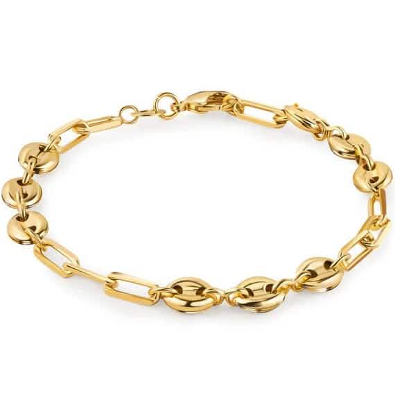 18K Gold Mariner and Paperclip Link Anklet 10" 1