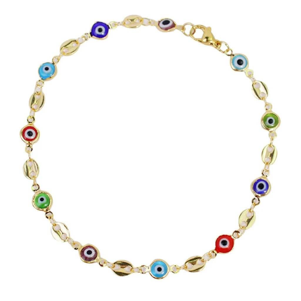 18K Gold Mariner Multicolor Evil Eye Crystal Anklet 1