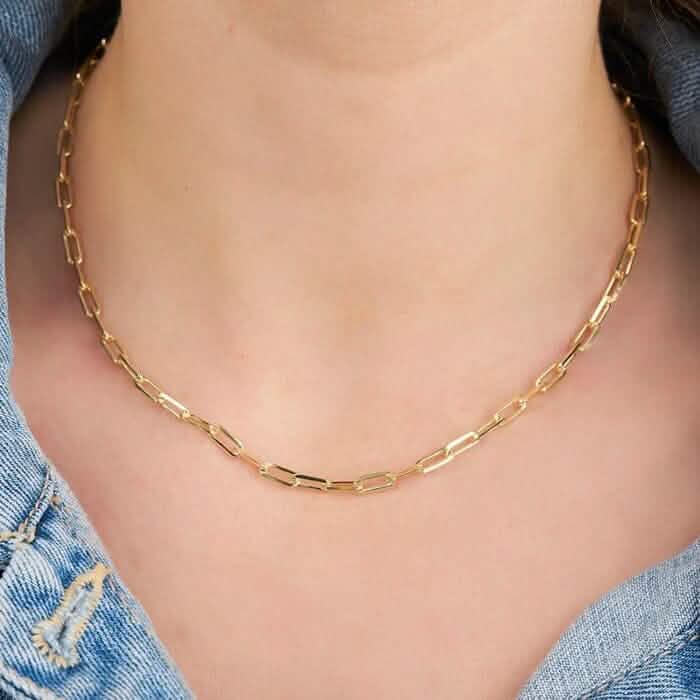 18K Gold Paperclip Link Chain Necklace 1