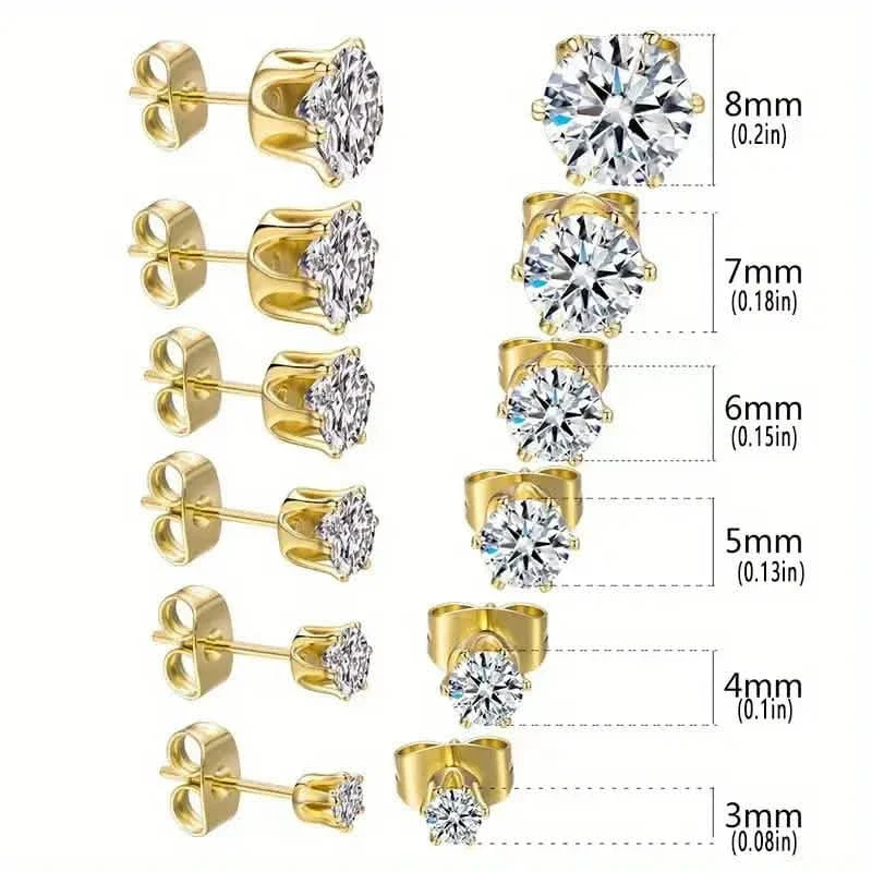 18K Gold Ear Bone Buckle Stainless Steel 6-Prong Zirconia Stud Earrings 2