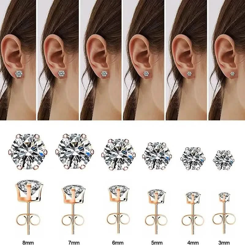 18K Gold Ear Bone Buckle Stainless Steel 6-Prong Zirconia Stud Earrings 6