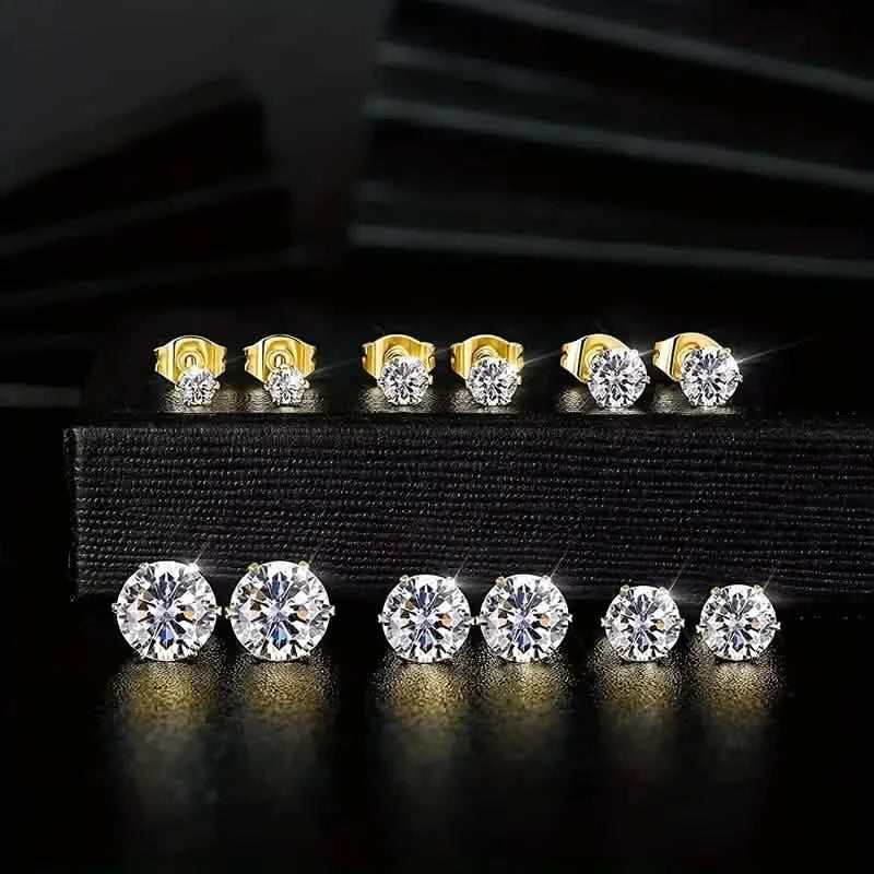 18K Gold Ear Bone Buckle Stainless Steel 6-Prong Zirconia Stud Earrings 11