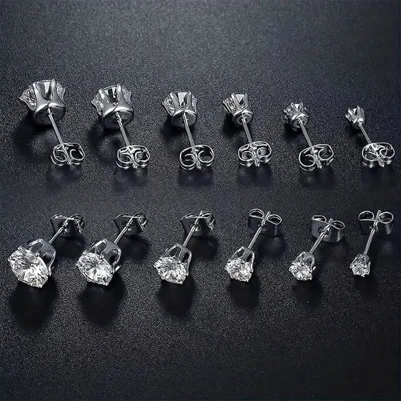18K Gold Ear Bone Buckle Stainless Steel 6-Prong Zirconia Stud Earrings 10