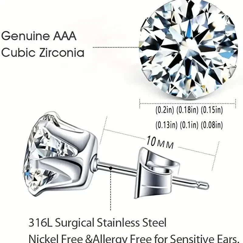 18K Gold Ear Bone Buckle Stainless Steel 6-Prong Zirconia Stud Earrings 8