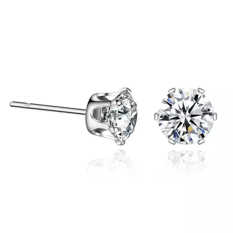 18K Gold Ear Bone Buckle Stainless Steel 6-Prong Zirconia Stud Earrings 1