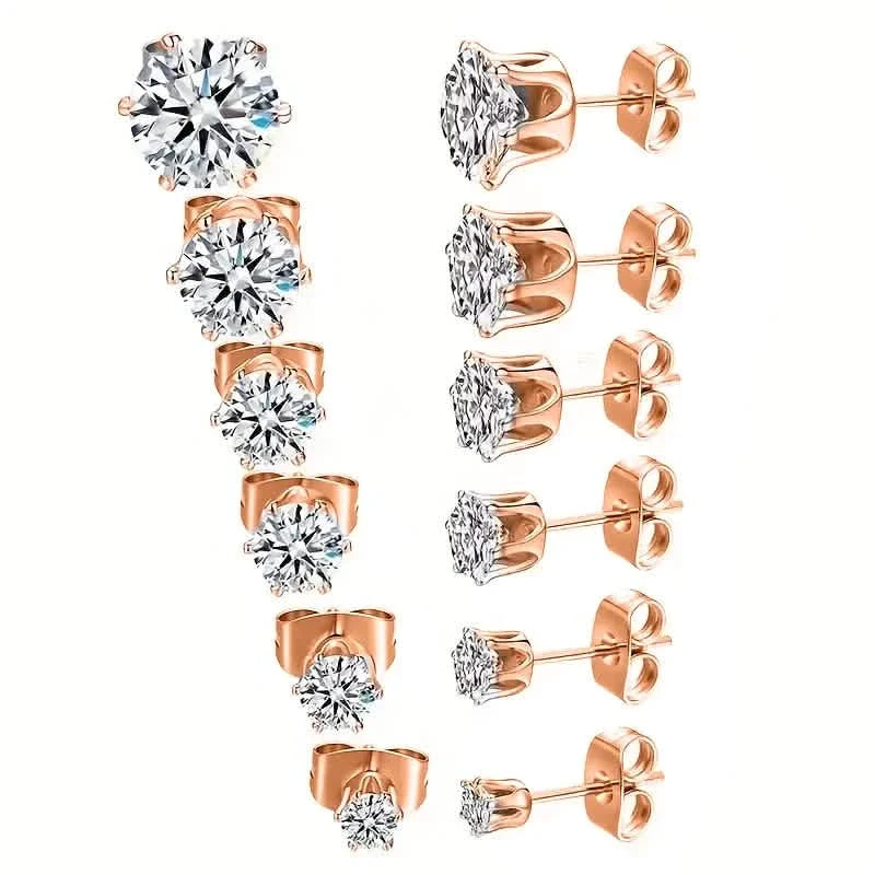 18K Gold Ear Bone Buckle Stainless Steel 6-Prong Zirconia Stud Earrings 5