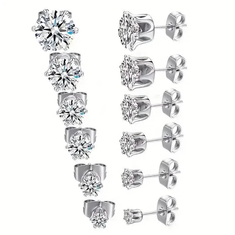 18K Gold Ear Bone Buckle Stainless Steel 6-Prong Zirconia Stud Earrings 4
