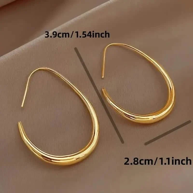 18K Gold Plated Glossy Minimalist Water Drop Design Hoop Earrings Copper 9