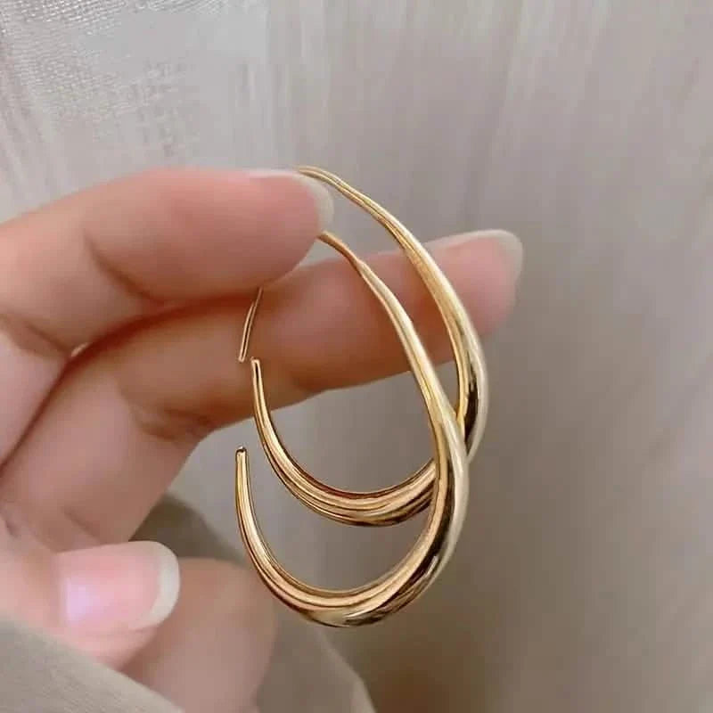 18K Gold Plated Glossy Minimalist Water Drop Design Hoop Earrings Copper 4