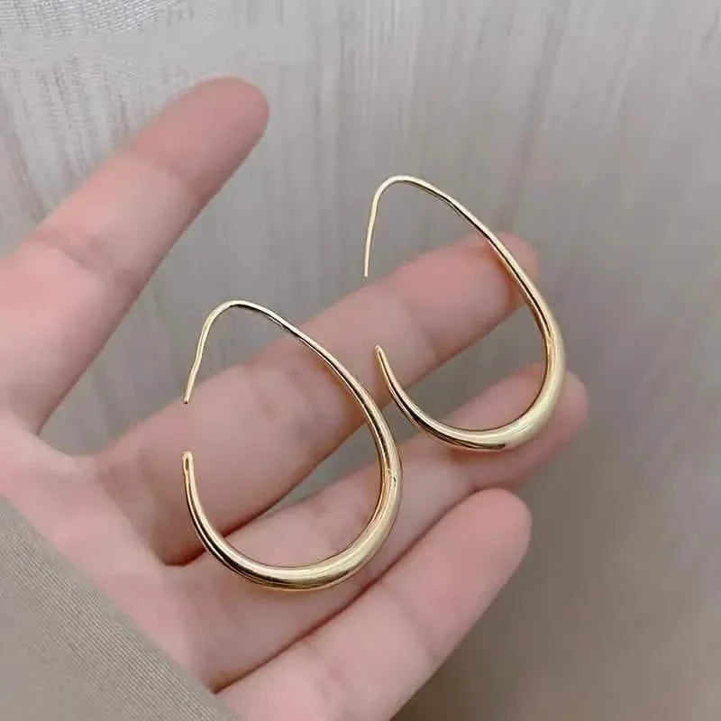 18K Gold Plated Glossy Minimalist Water Drop Design Hoop Earrings Copper 5
