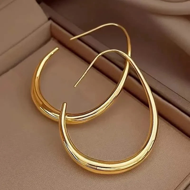 18K Gold Plated Glossy Minimalist Water Drop Design Hoop Earrings Copper 3