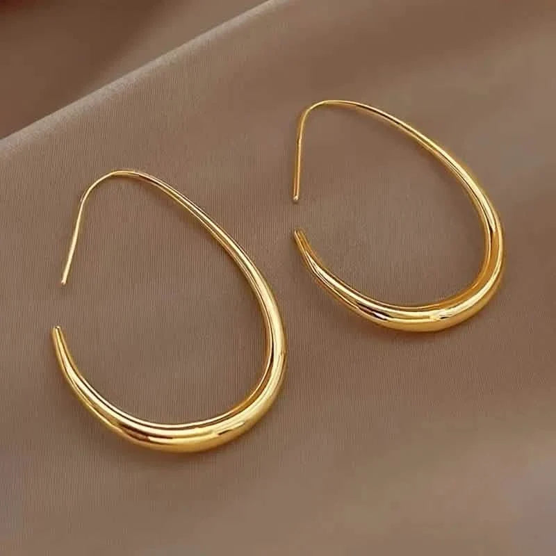 18K Gold Plated Glossy Minimalist Water Drop Design Hoop Earrings Copper 1