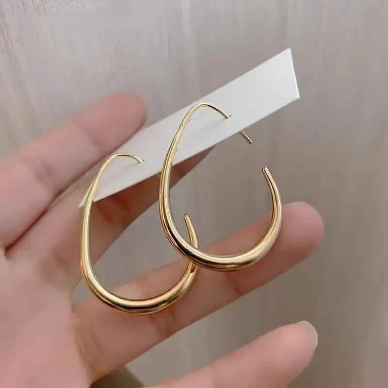 18K Gold Plated Glossy Minimalist Water Drop Design Hoop Earrings Copper 6