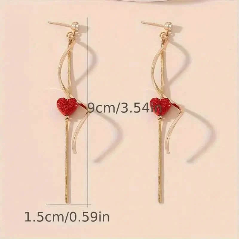 18K Gold Spiral Lines Heart Design Dangle Earrings 6
