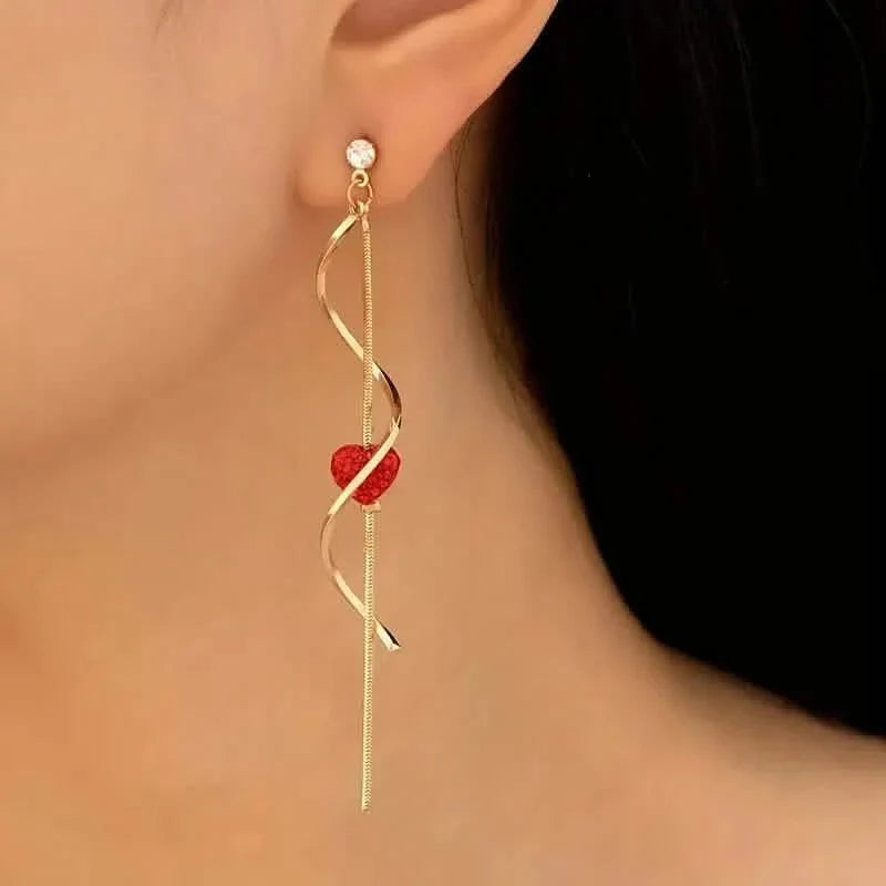 18K Gold Spiral Lines Heart Design Dangle Earrings 8