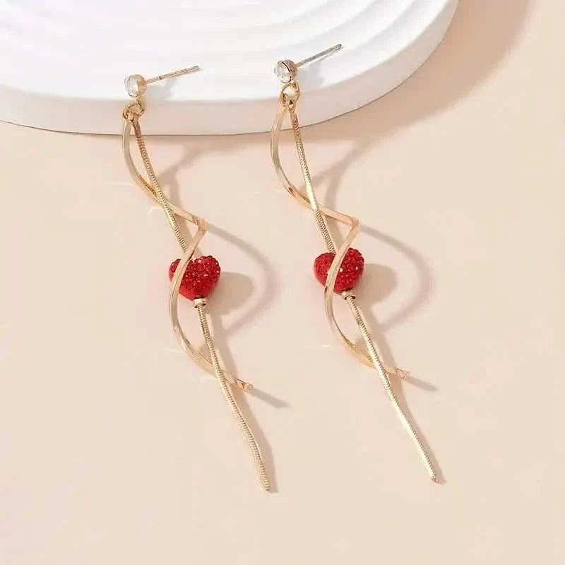 18K Gold Spiral Lines Heart Design Dangle Earrings 5