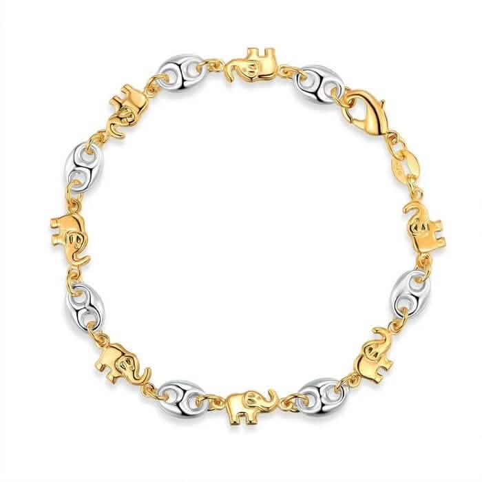 18K Gold Two-Tone Elephant Anklet 10" 1