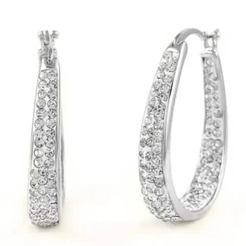 18K White Gold Inside Out Crystal Hoops 1