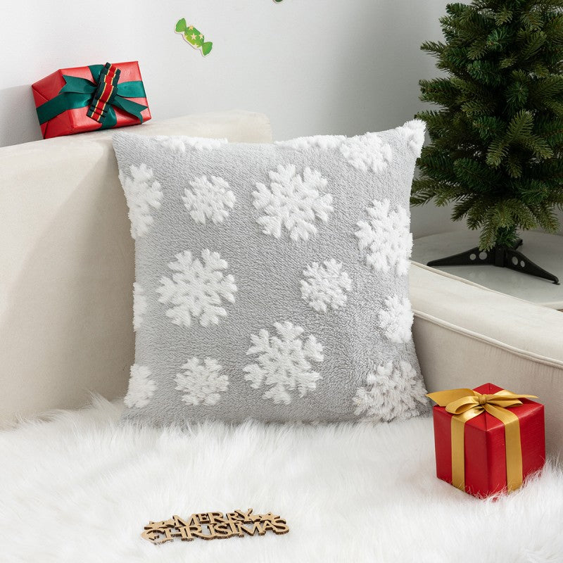 Christmas Pillow Cover (Excluding Pillow Core) Snowflake Velvet Jacquard Christmas Tree Elk Festival Decoration 14