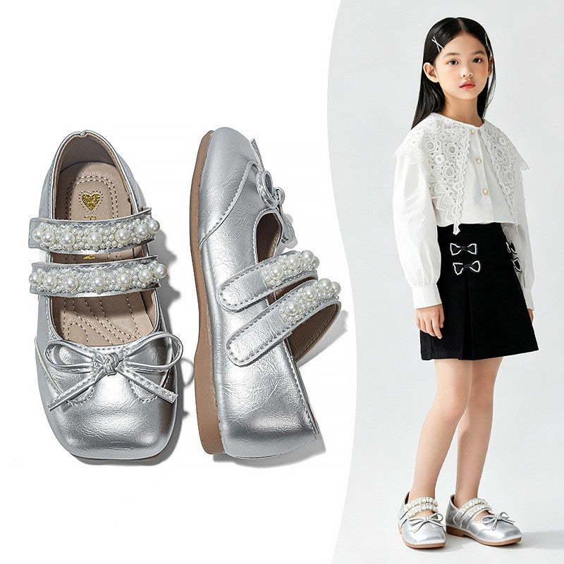 2026 Spring Summer New Girls Leather Shoes, Bow Decor Kids Princess Shoes, Breathable Soft Sole Performance Flats For Baby Girls 3