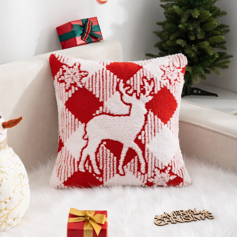 Christmas Pillow Cover (Excluding Pillow Core) Snowflake Velvet Jacquard Christmas Tree Elk Festival Decoration 5