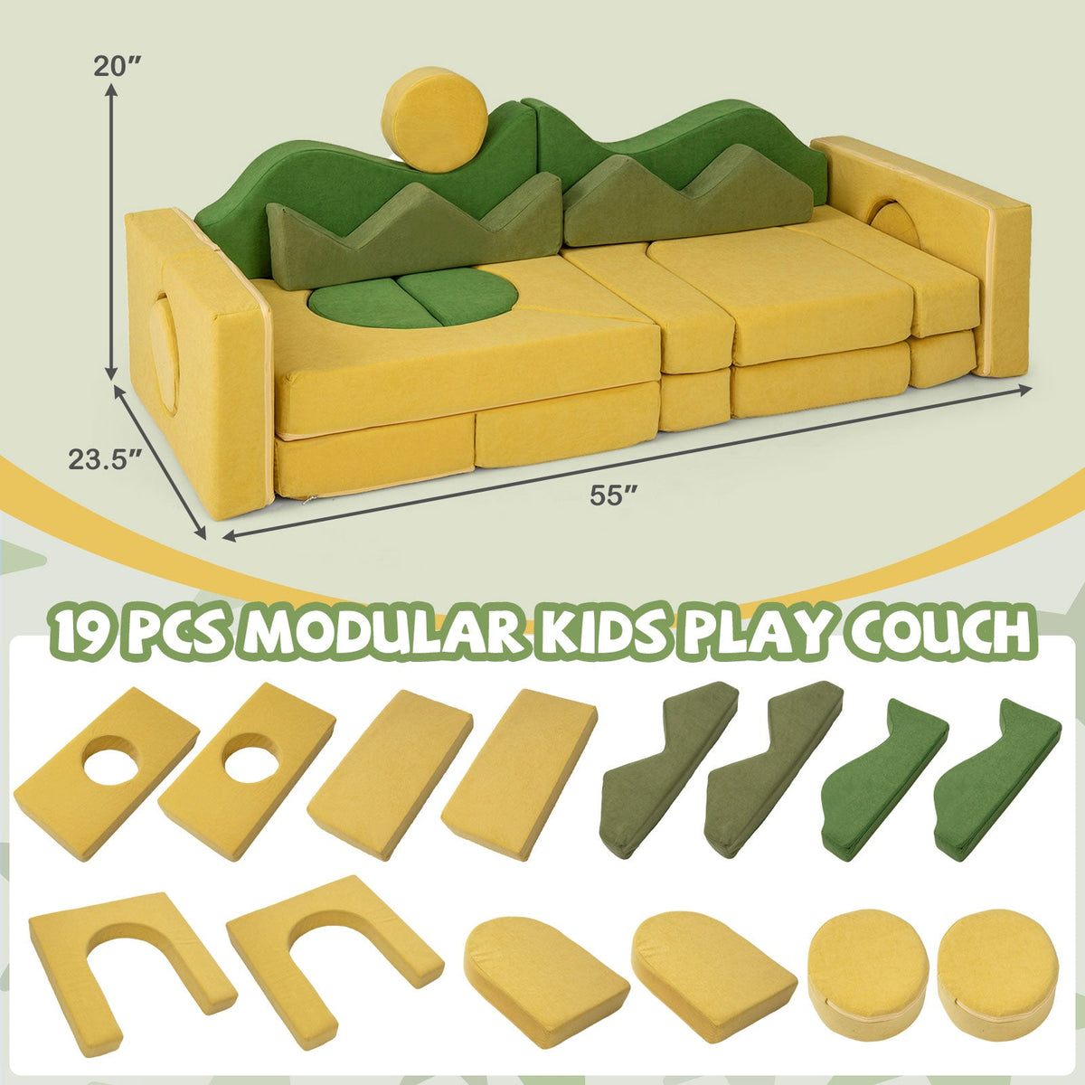 19 Pieces Modular Kids Play Couch for Inspiring Creativity 5