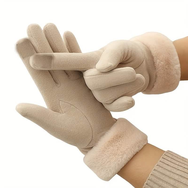 Cashmere Warm Suede Leather Plush Touch Screen Gloves 13