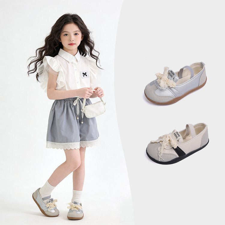 Children's Shoes, Girls' Casual Shoes, Korean Version Children's Shoes, Lace Bow Children's Moral Training Shoes 8