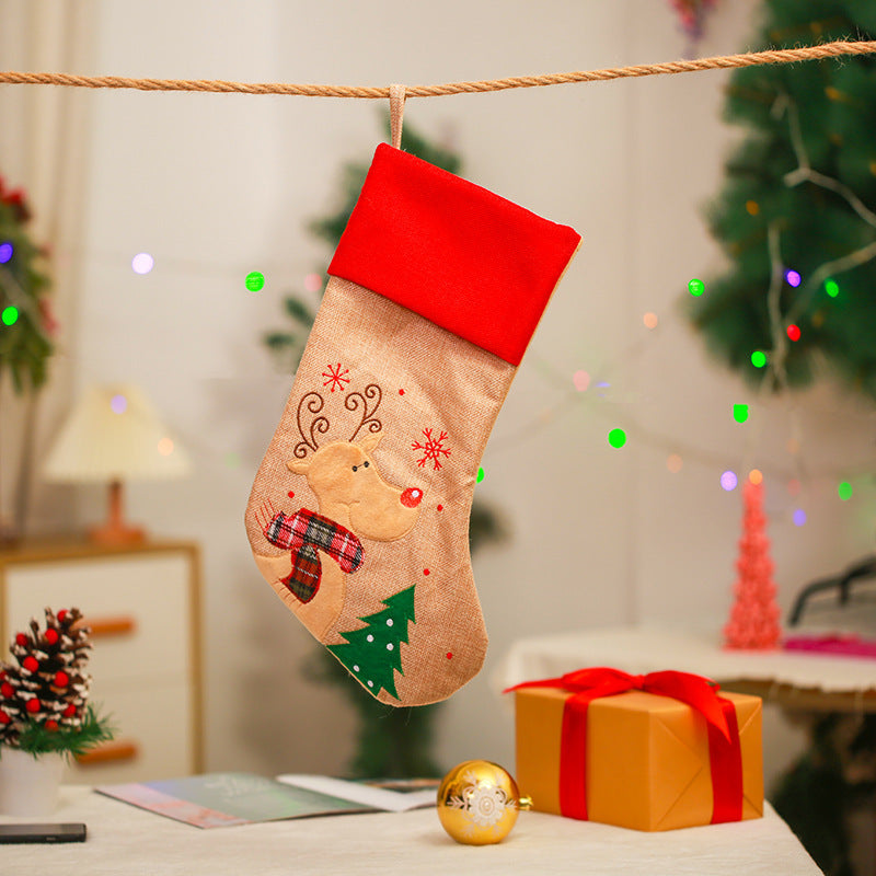 Christmas Decoration Linen Red Bordered Old Man Snowman Christmas Socks Christmas Gift Bag Candy Socks 8