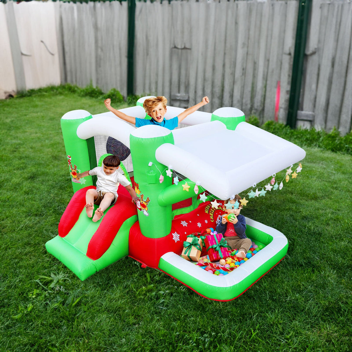 Christmas Jump 'n Slide Inflatable Bouncer for Kids Complete Setup with Blower - 80" x 91" Play Area - 55" Tall 1