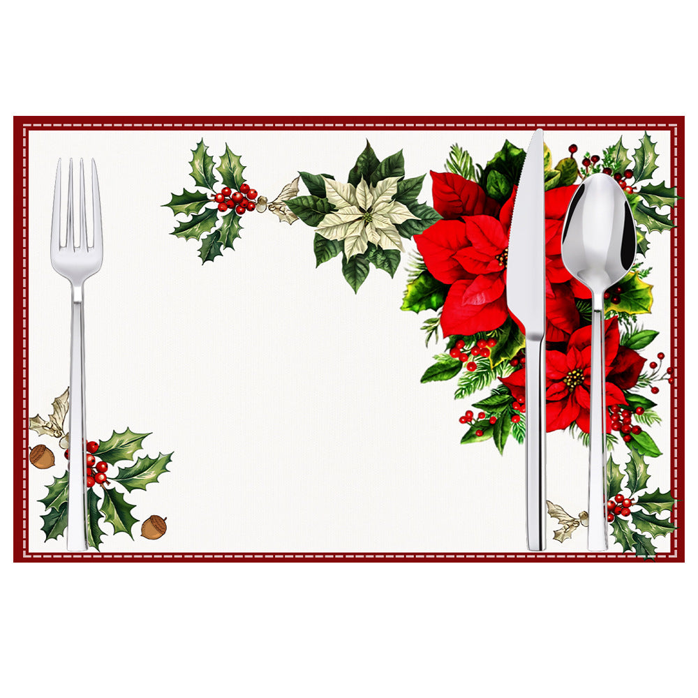 Christmas Red Flower Meal Mat Flower Pinecone Printed Table Mat Holiday Table Insulation Mat 7