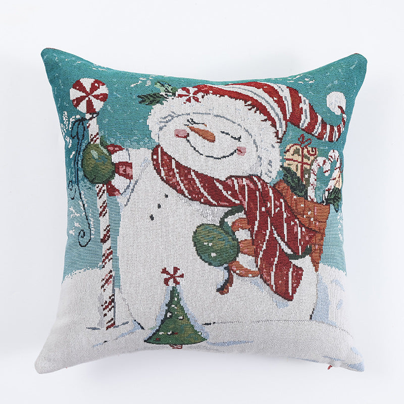 Christmas Pillow Cover (without core) Woven Cartoon Elk Snowman European and American Festival Cushion Sofa 7