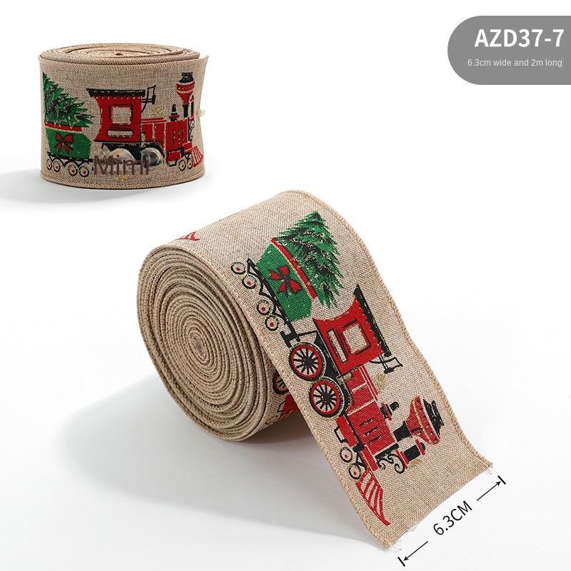 Christmas ribbon imitation linen ribbon decoration bow accessories snowflake Christmas ribbon in stock 7