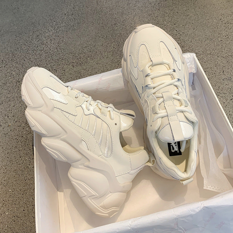 Elegant Women's Sneakers Lace Up Thick Platform Casual Shoes Leather Comfortable Walking Footwear Fashion New Lightweight Casual Everyday Walking Fashion Sneakers 33